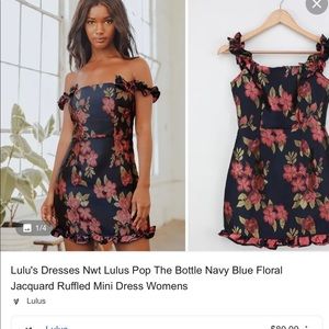 Lulu’s Beautiful navy pink and gold occasion dress. NWT